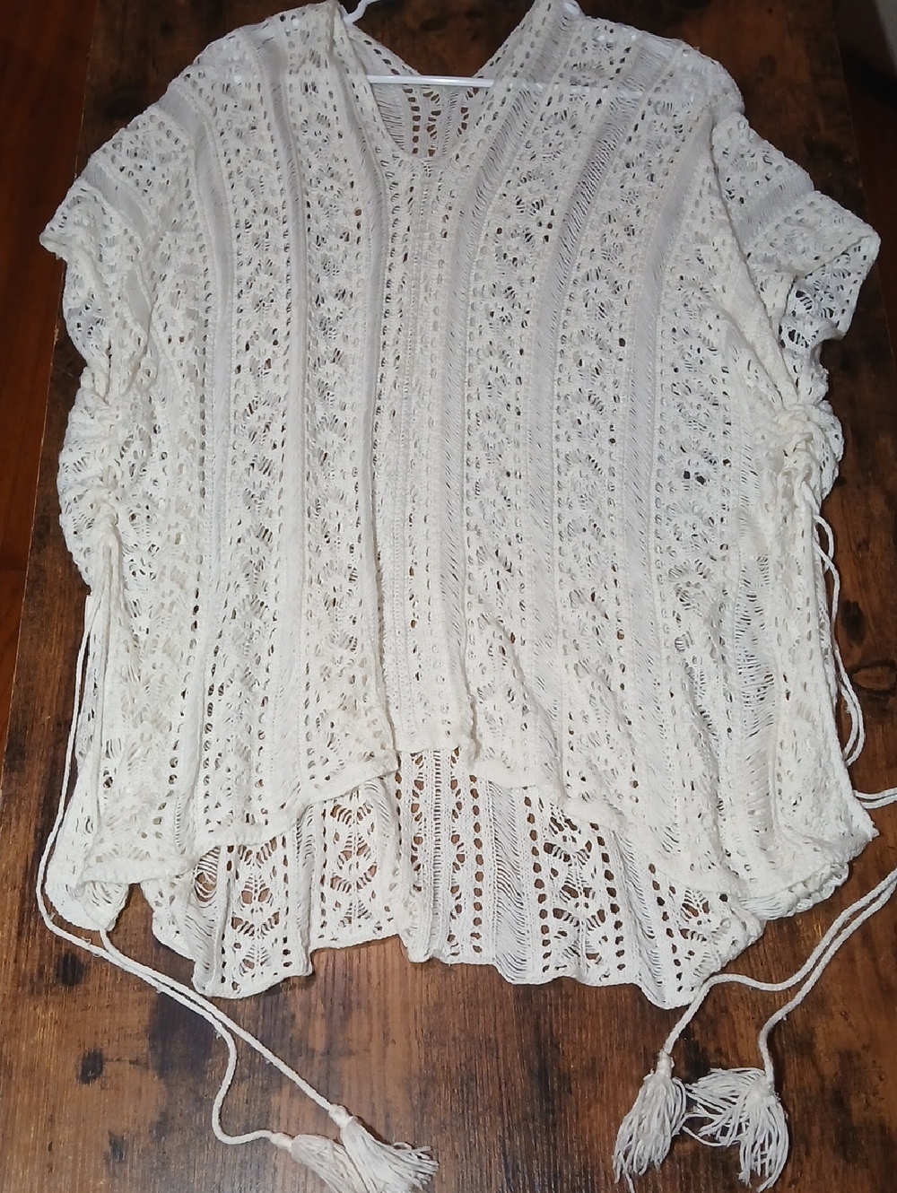 SOURCE UNKNOWN Womens One Size White Crochet Tassel Cover-Up
